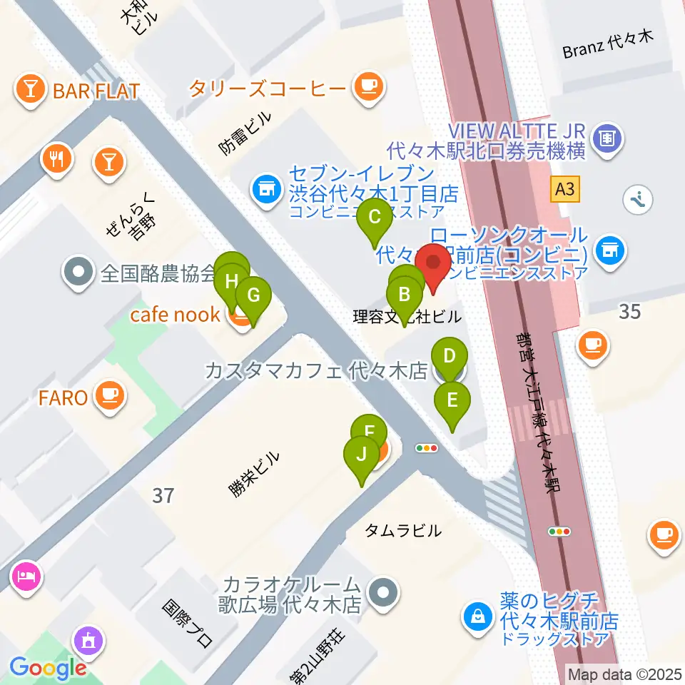 festina-lente music school周辺のファミレス・ファーストフード一覧地図