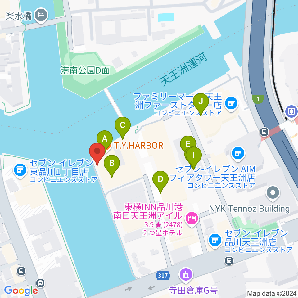 寺田倉庫B&C HALL周辺のファミレス・ファーストフード一覧地図