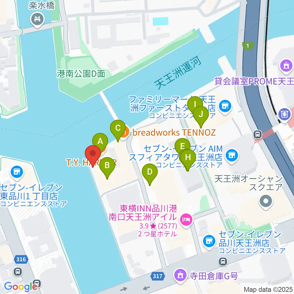 寺田倉庫B&C HALL周辺のファミレス・ファーストフード一覧地図
