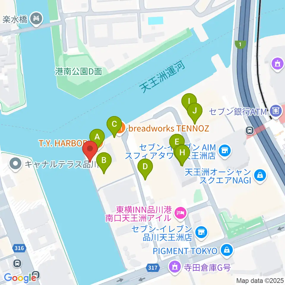 寺田倉庫B&C HALL周辺のファミレス・ファーストフード一覧地図