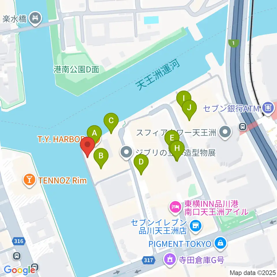寺田倉庫B&C HALL周辺のファミレス・ファーストフード一覧地図