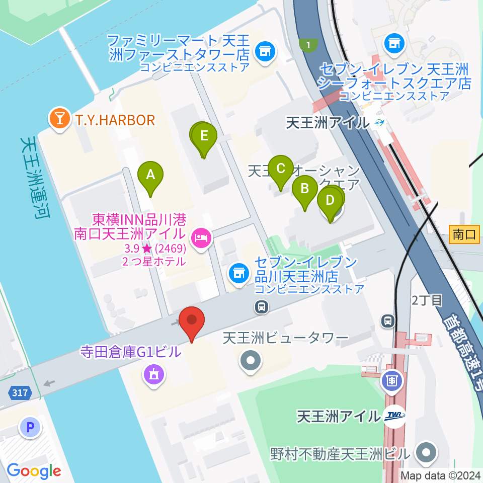 寺田倉庫G3-6F周辺のファミレス・ファーストフード一覧地図