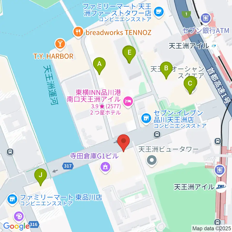 寺田倉庫G3-6F周辺のファミレス・ファーストフード一覧地図