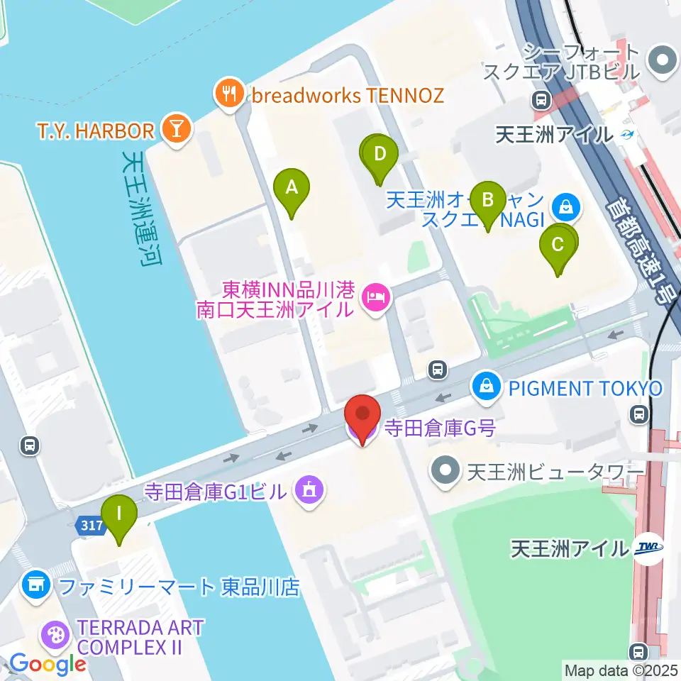 寺田倉庫G3-6F周辺のファミレス・ファーストフード一覧地図