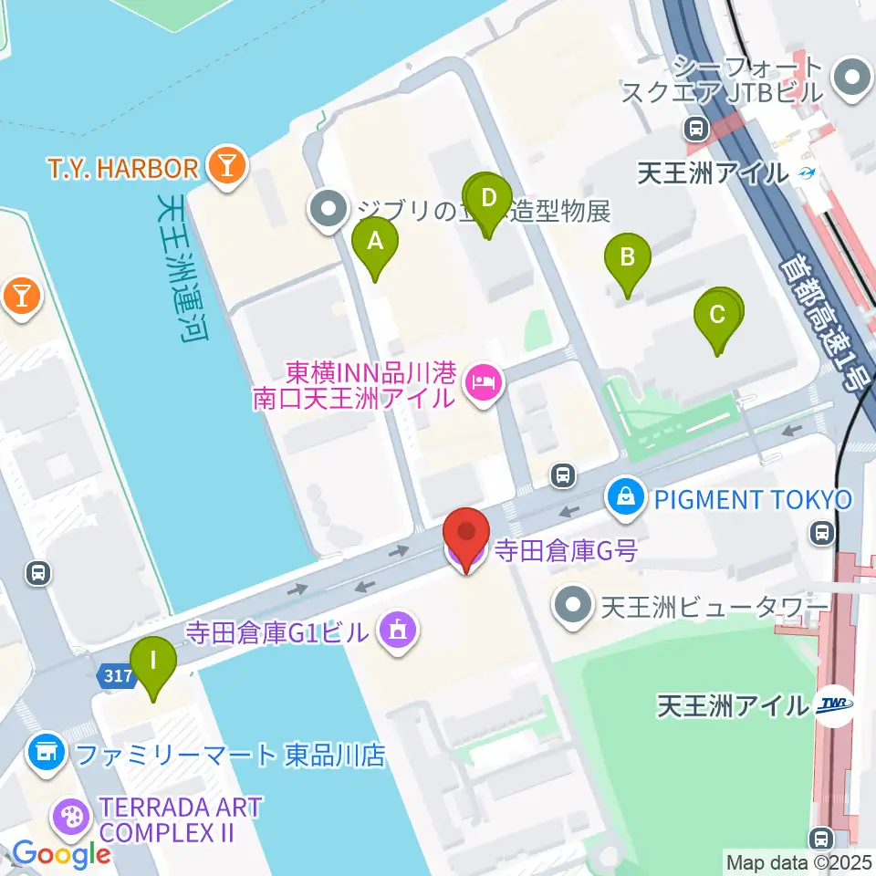 寺田倉庫G3-6F周辺のファミレス・ファーストフード一覧地図