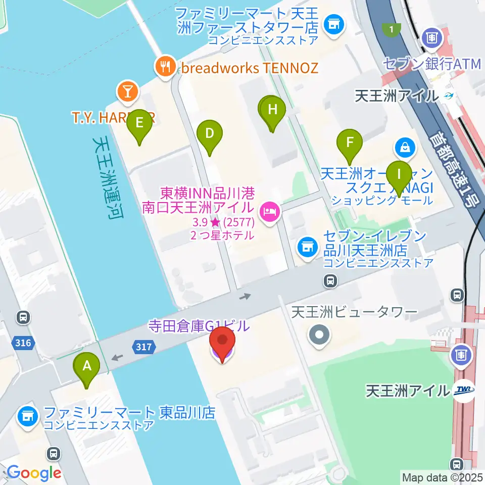 寺田倉庫G1-5F周辺のファミレス・ファーストフード一覧地図