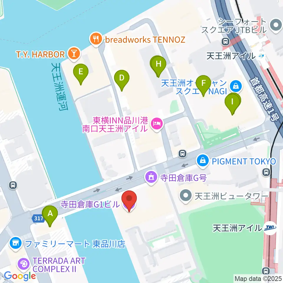 寺田倉庫G1-5F周辺のファミレス・ファーストフード一覧地図