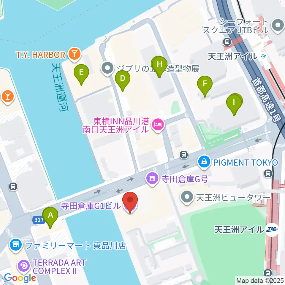 寺田倉庫G1-5F周辺のファミレス・ファーストフード一覧地図