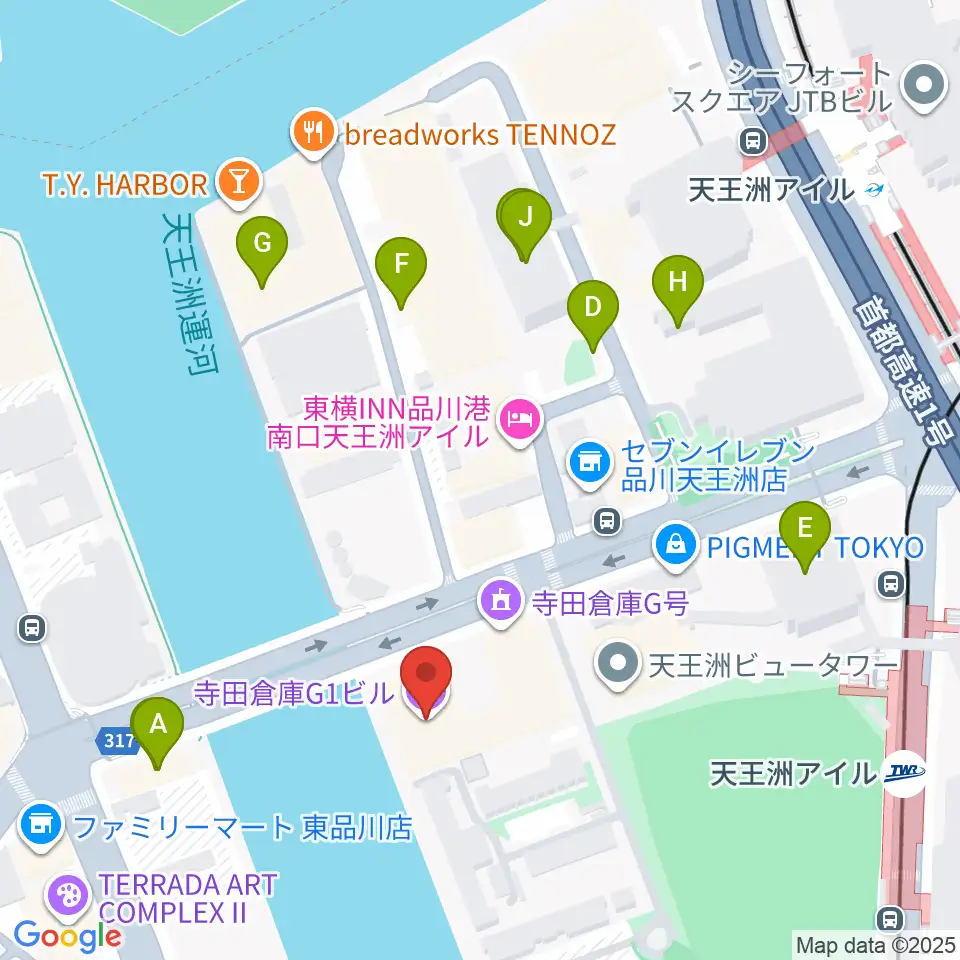 寺田倉庫G1-5F周辺のファミレス・ファーストフード一覧地図
