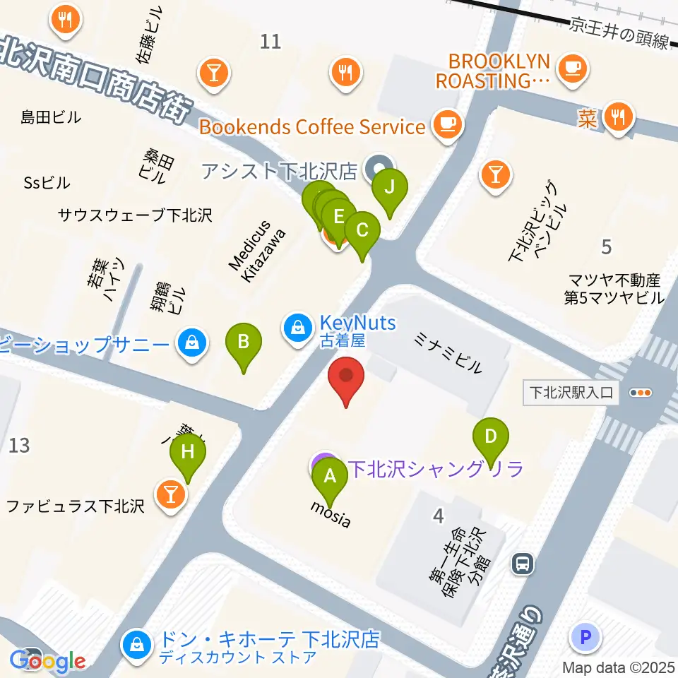 セカンドストリート楽器館下北沢店周辺のファミレス・ファーストフード一覧地図