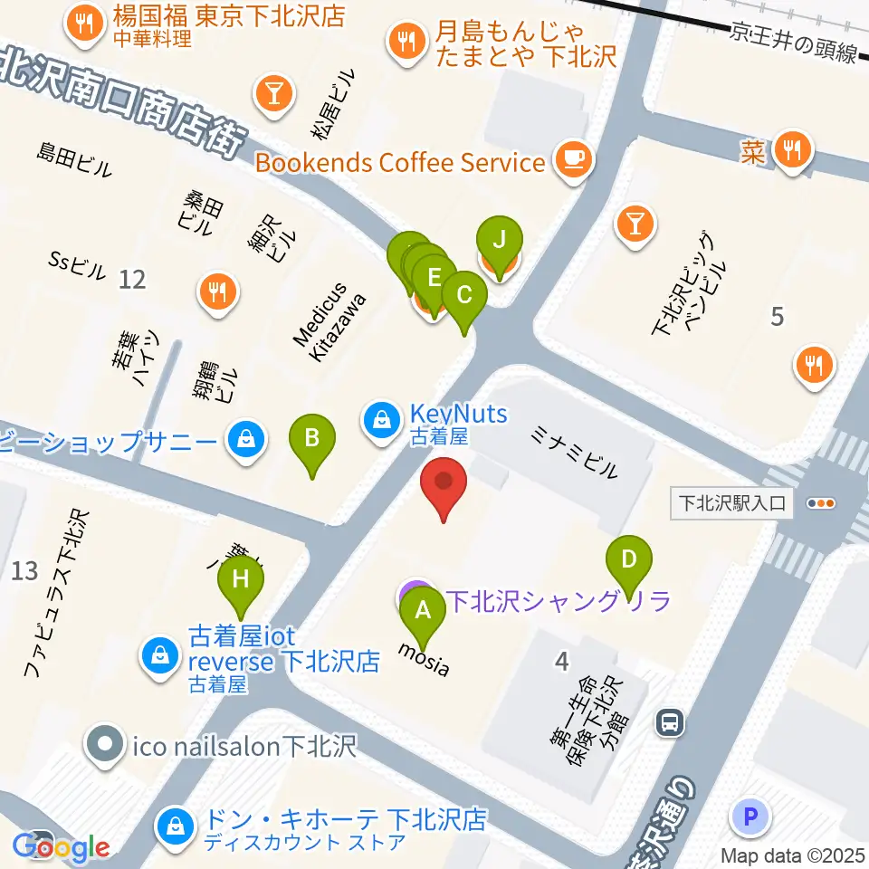 セカンドストリート楽器館下北沢店周辺のファミレス・ファーストフード一覧地図