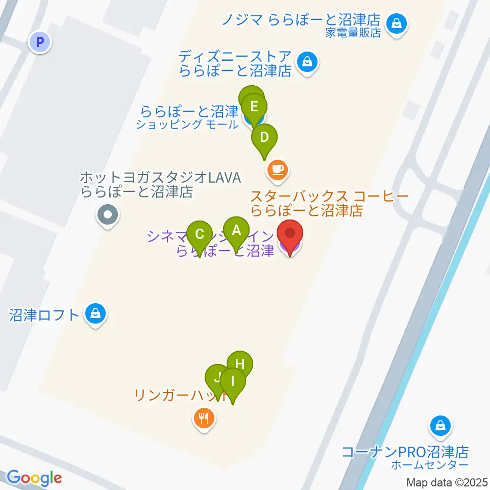 シネマサンシャインららぽーと沼津周辺のファミレス・ファーストフード一覧地図