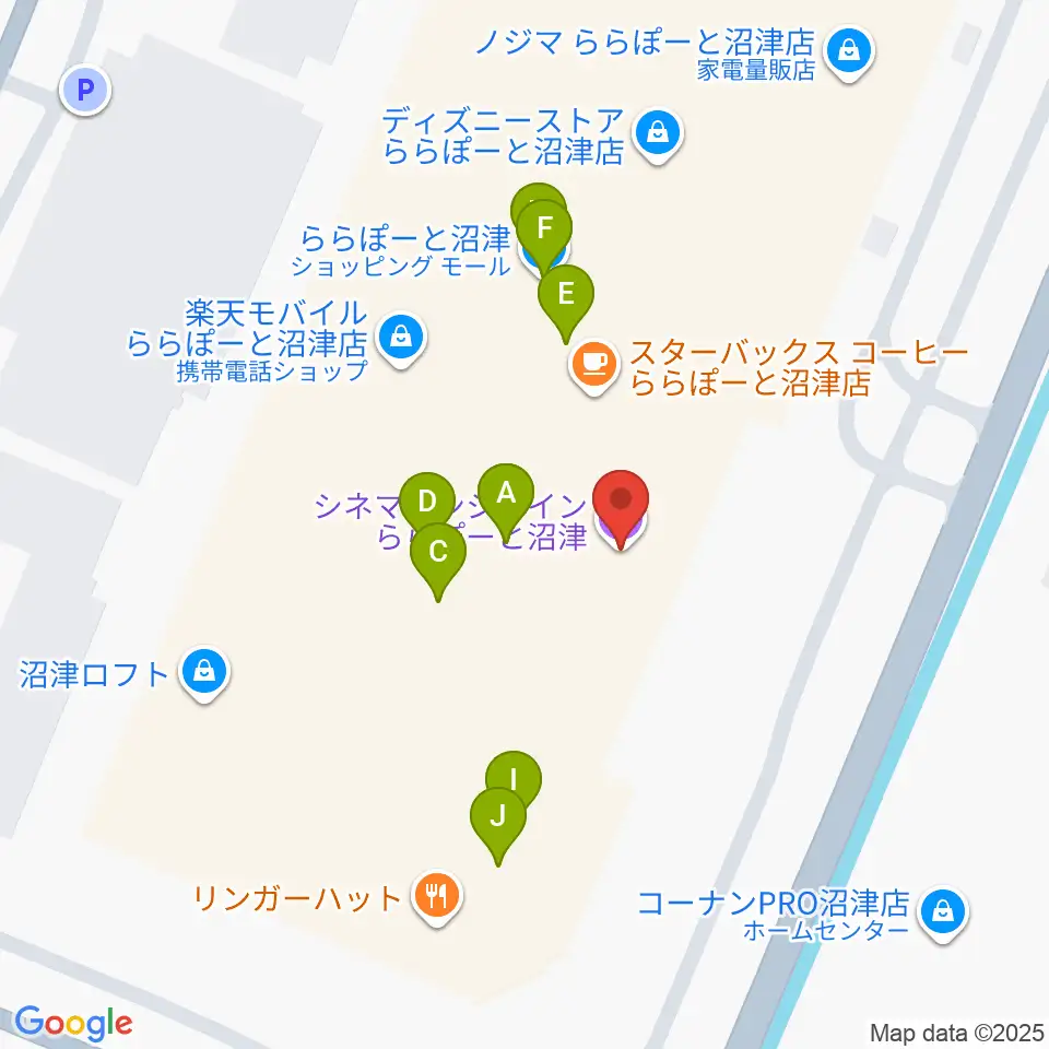 シネマサンシャインららぽーと沼津周辺のファミレス・ファーストフード一覧地図