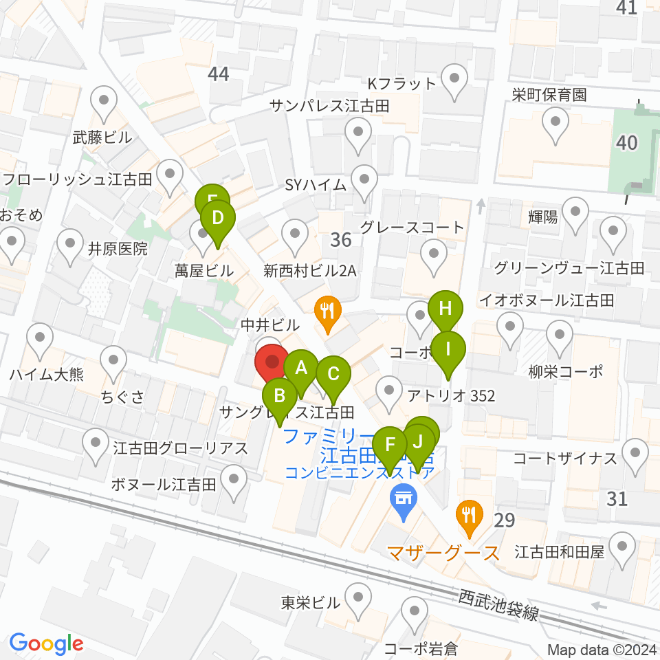 江古田管楽器修理工房周辺のファミレス・ファーストフード一覧地図