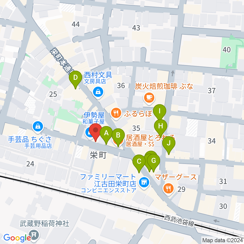 江古田管楽器修理工房周辺のファミレス・ファーストフード一覧地図