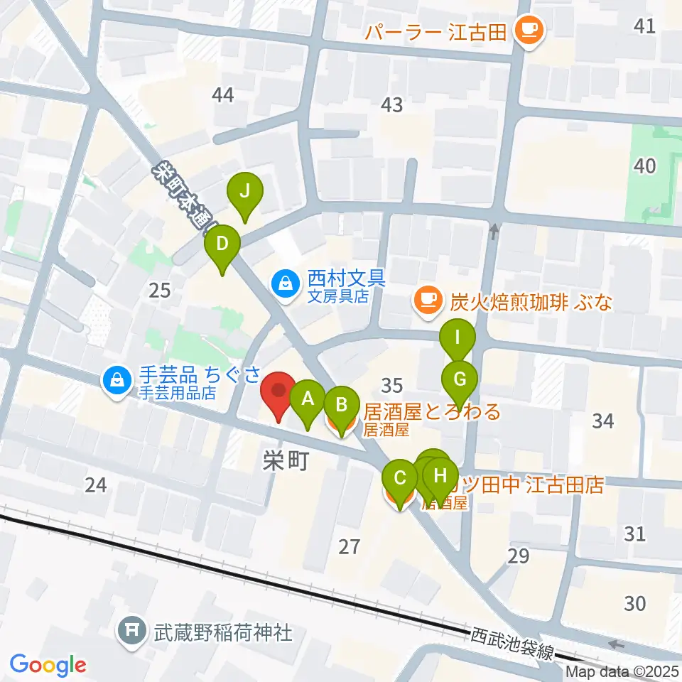 江古田管楽器修理工房周辺のファミレス・ファーストフード一覧地図