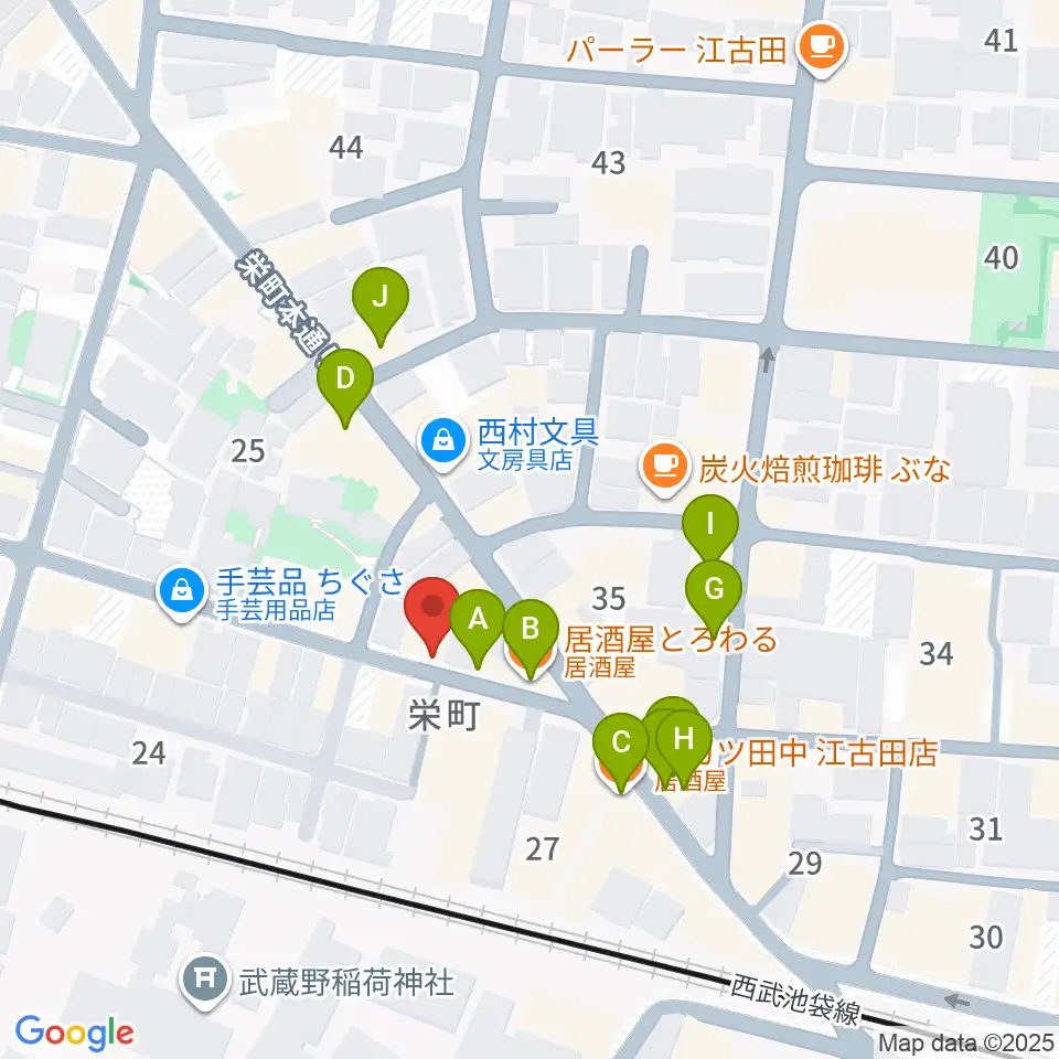 江古田管楽器修理工房周辺のファミレス・ファーストフード一覧地図