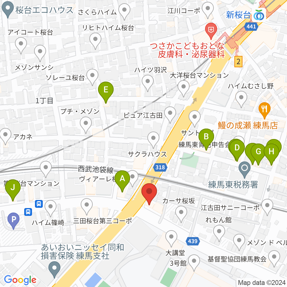 音楽教室ふわり 桜台校周辺のファミレス・ファーストフード一覧地図