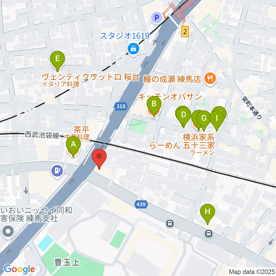 音楽教室ふわり 桜台校周辺のファミレス・ファーストフード一覧地図