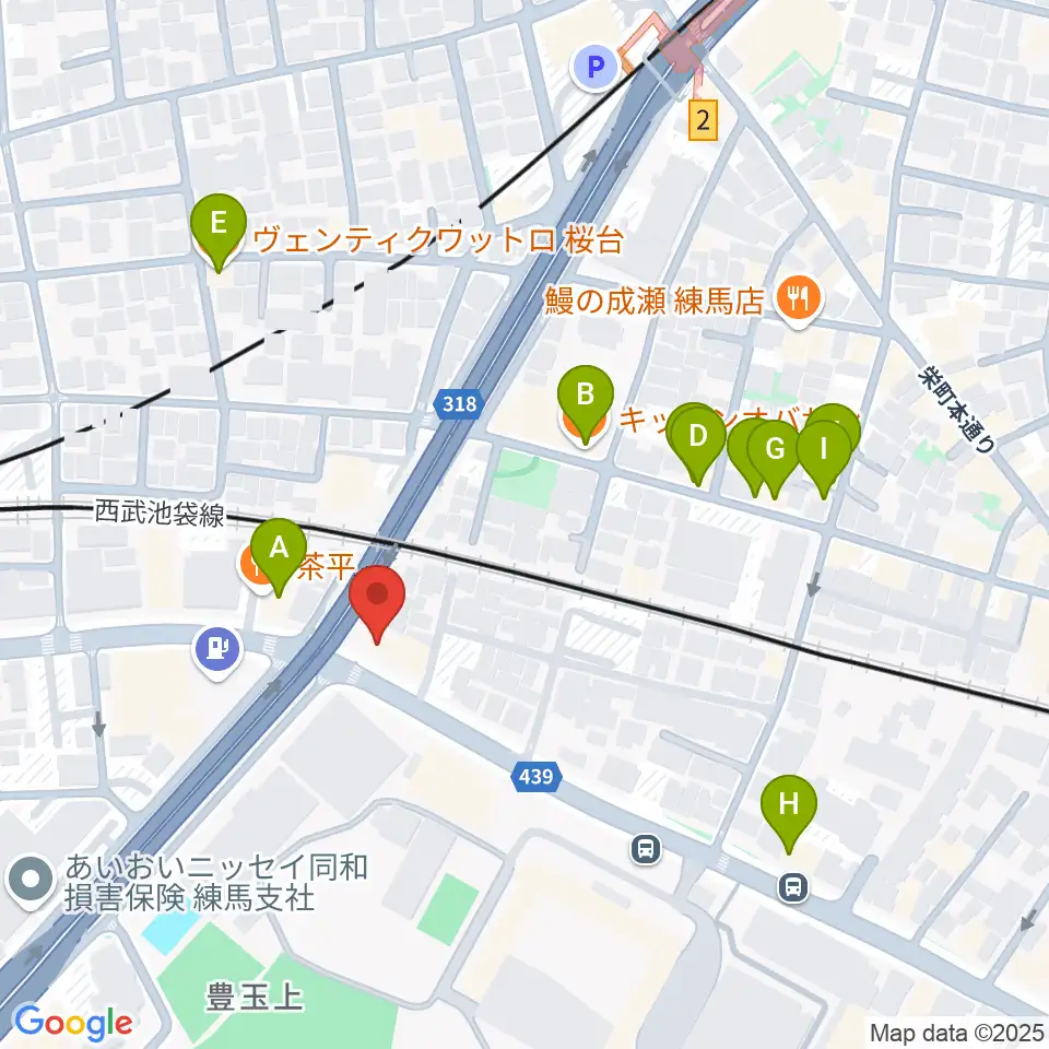 音楽教室ふわり 桜台校周辺のファミレス・ファーストフード一覧地図