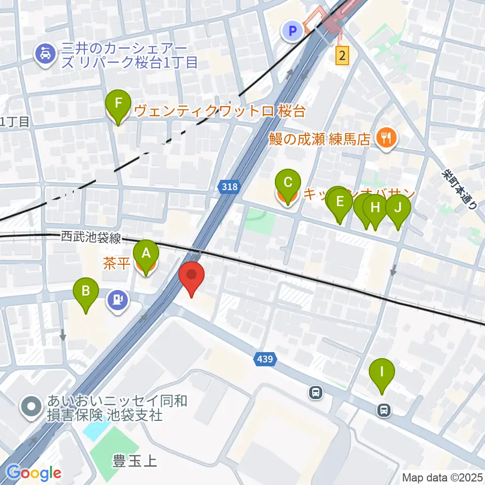 音楽教室ふわり 桜台校周辺のファミレス・ファーストフード一覧地図