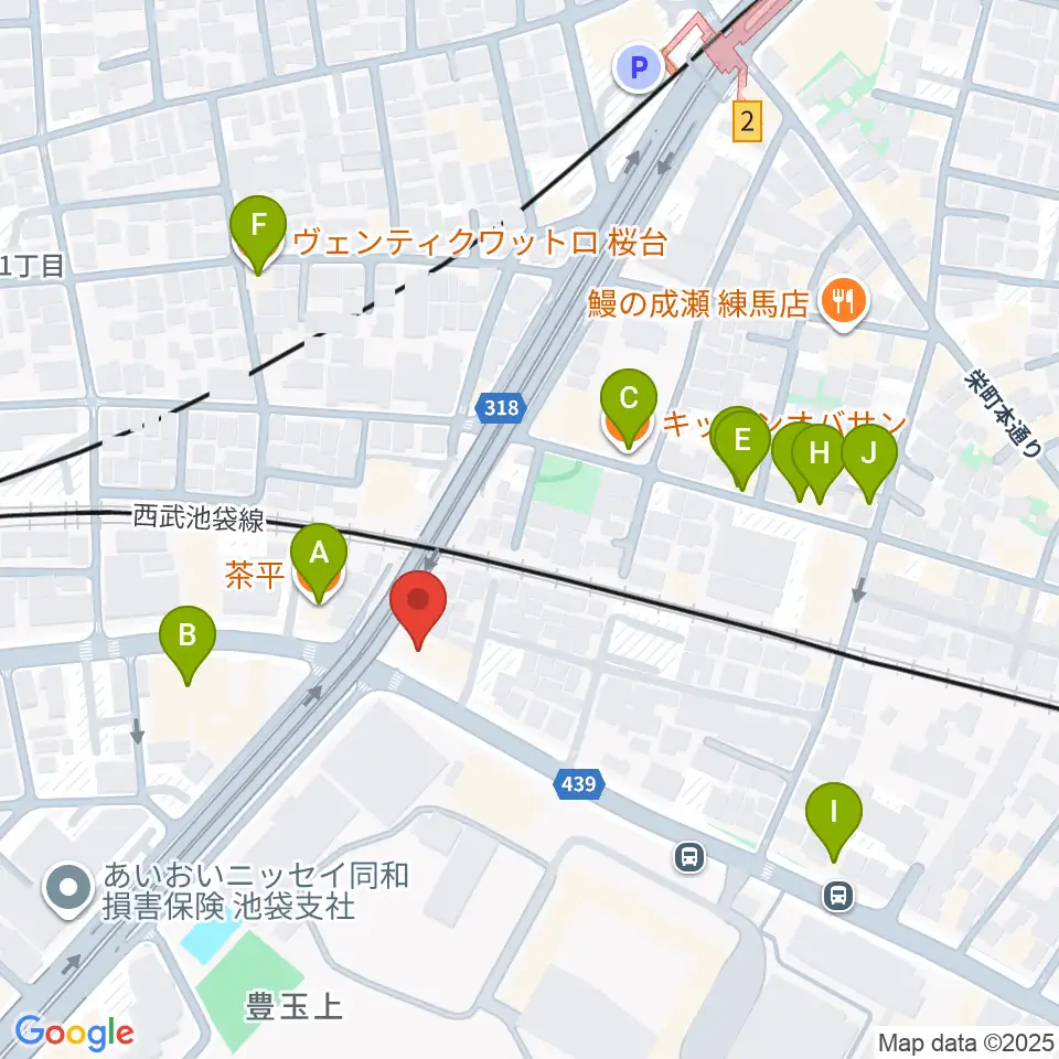 音楽教室ふわり 桜台校周辺のファミレス・ファーストフード一覧地図