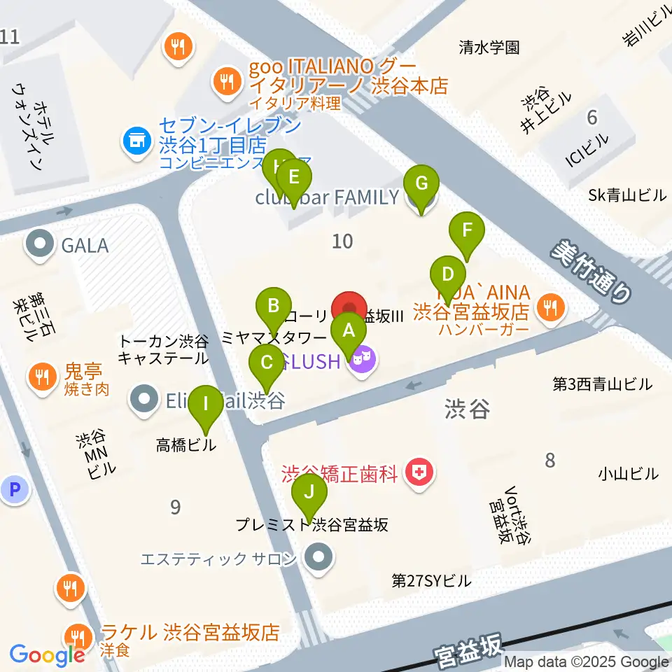 宮益坂十間スタジオ周辺のファミレス・ファーストフード一覧地図