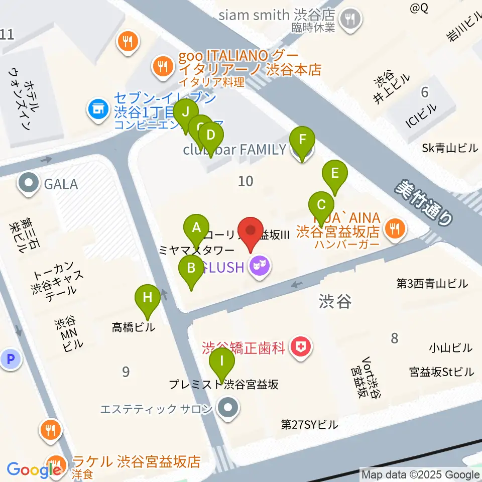 宮益坂十間スタジオ周辺のファミレス・ファーストフード一覧地図