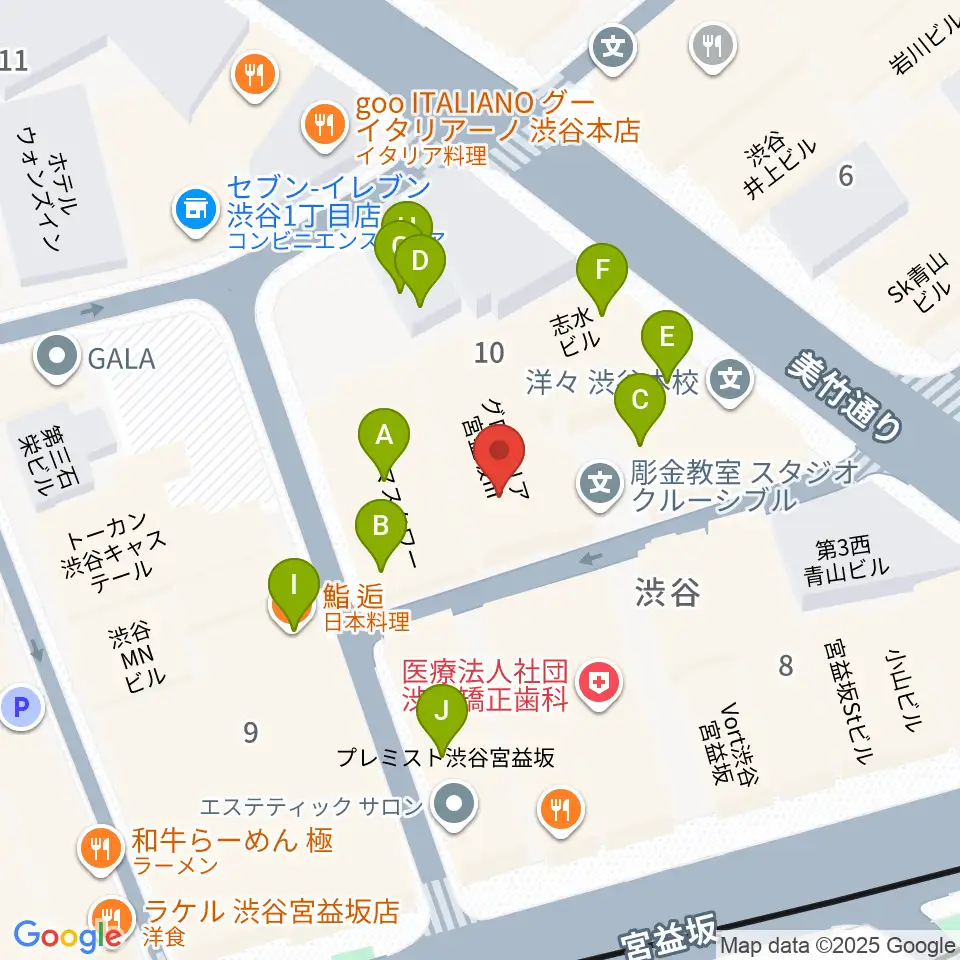 宮益坂十間スタジオ周辺のファミレス・ファーストフード一覧地図