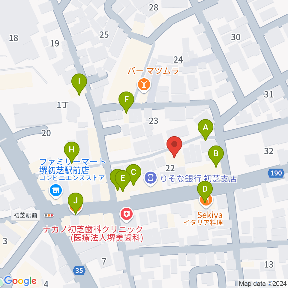 堺グランドピアノサロン 風の音周辺のファミレス・ファーストフード一覧地図