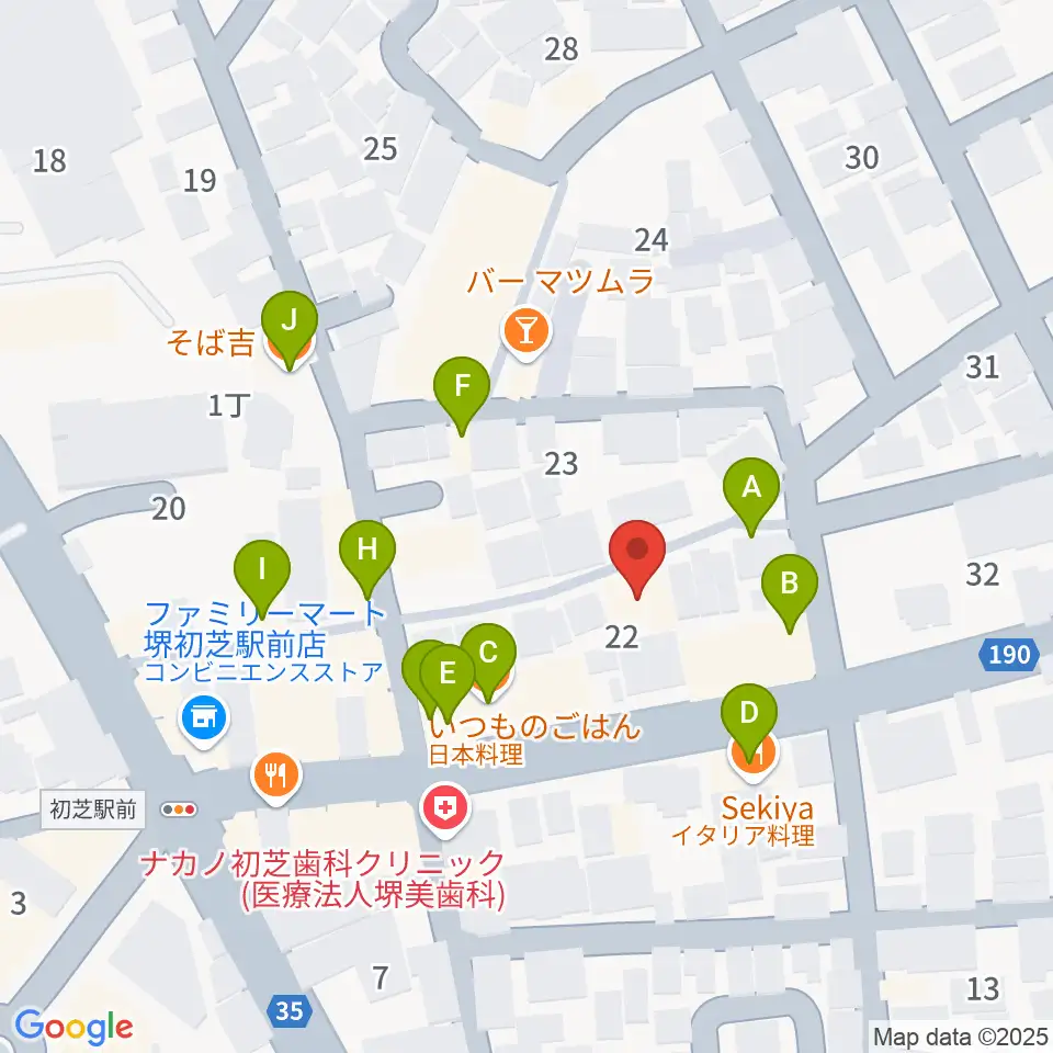 堺グランドピアノサロン 風の音周辺のファミレス・ファーストフード一覧地図