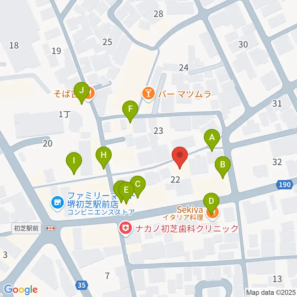 堺グランドピアノサロン 風の音周辺のファミレス・ファーストフード一覧地図