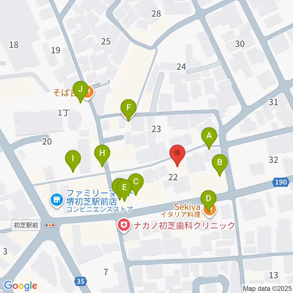 堺グランドピアノサロン 風の音周辺のファミレス・ファーストフード一覧地図