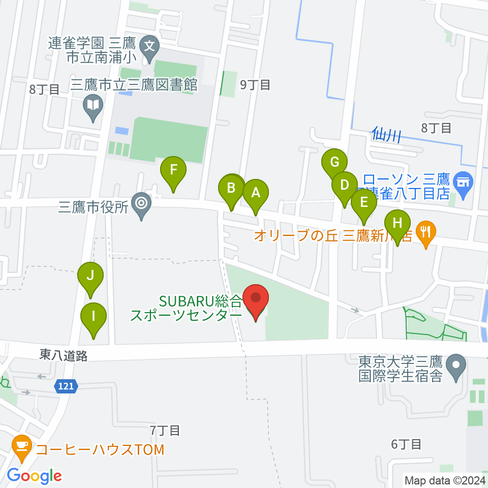 SUBARU総合スポーツセンター周辺のファミレス・ファーストフード一覧地図