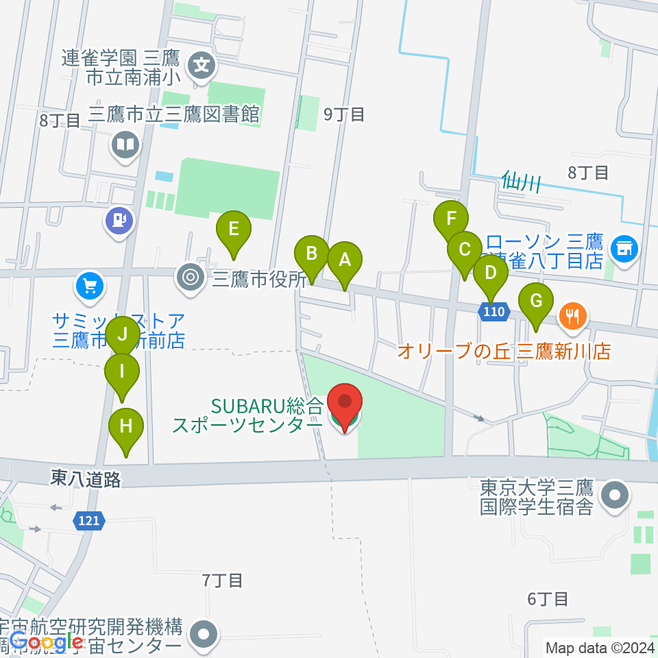 SUBARU総合スポーツセンター周辺のファミレス・ファーストフード一覧地図