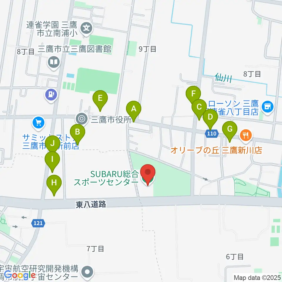 SUBARU総合スポーツセンター周辺のファミレス・ファーストフード一覧地図