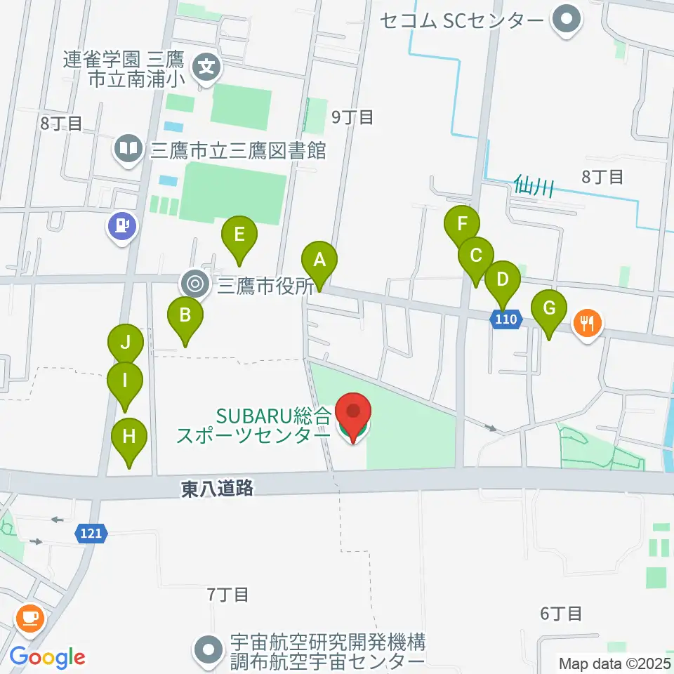 SUBARU総合スポーツセンター周辺のファミレス・ファーストフード一覧地図