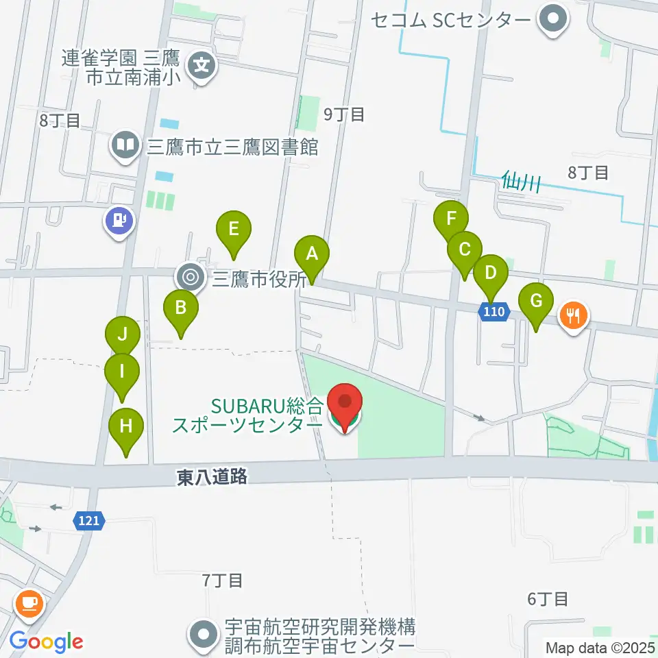 SUBARU総合スポーツセンター周辺のファミレス・ファーストフード一覧地図