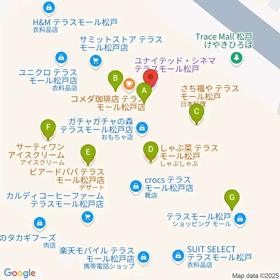 ユナイテッド・シネマ テラスモール松戸周辺のファミレス・ファーストフード一覧地図