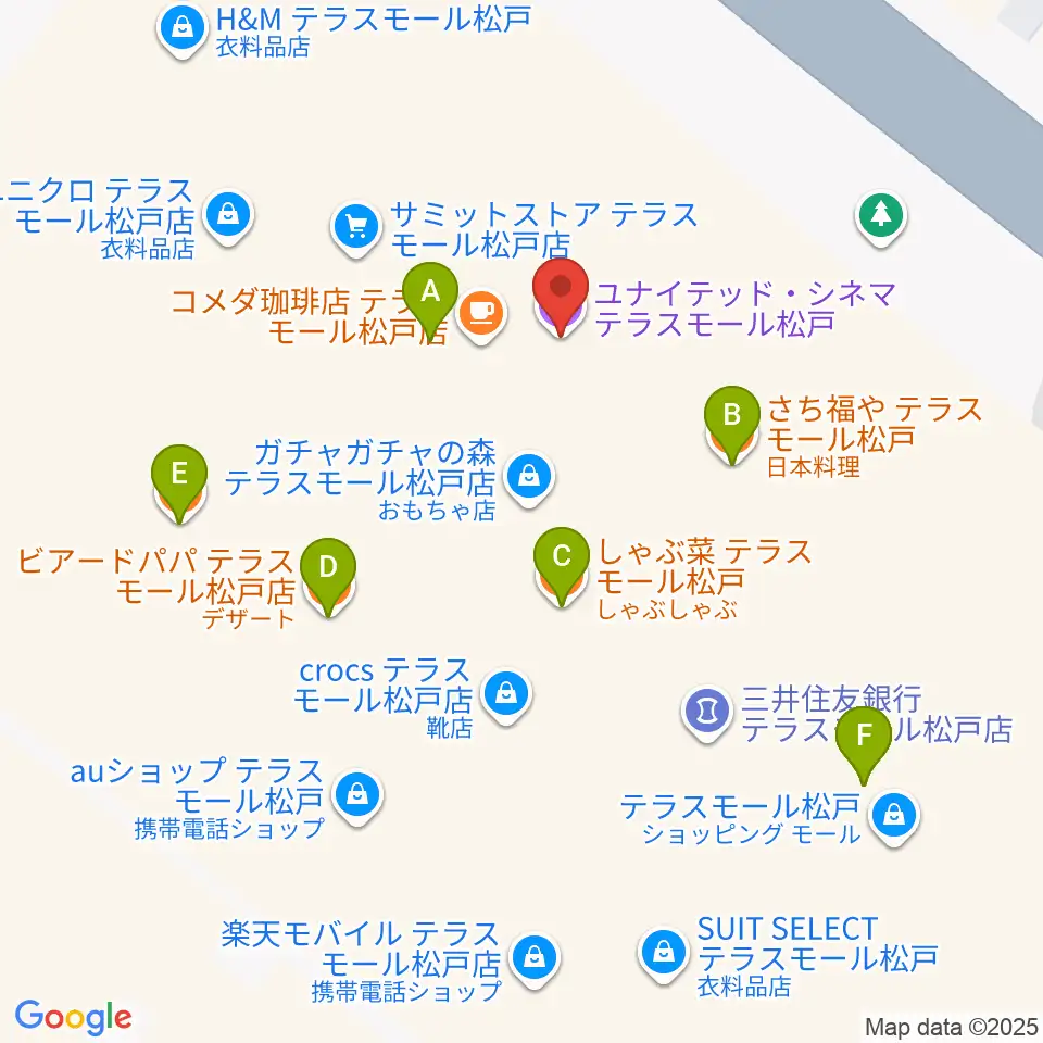 ユナイテッド・シネマ テラスモール松戸周辺のファミレス・ファーストフード一覧地図