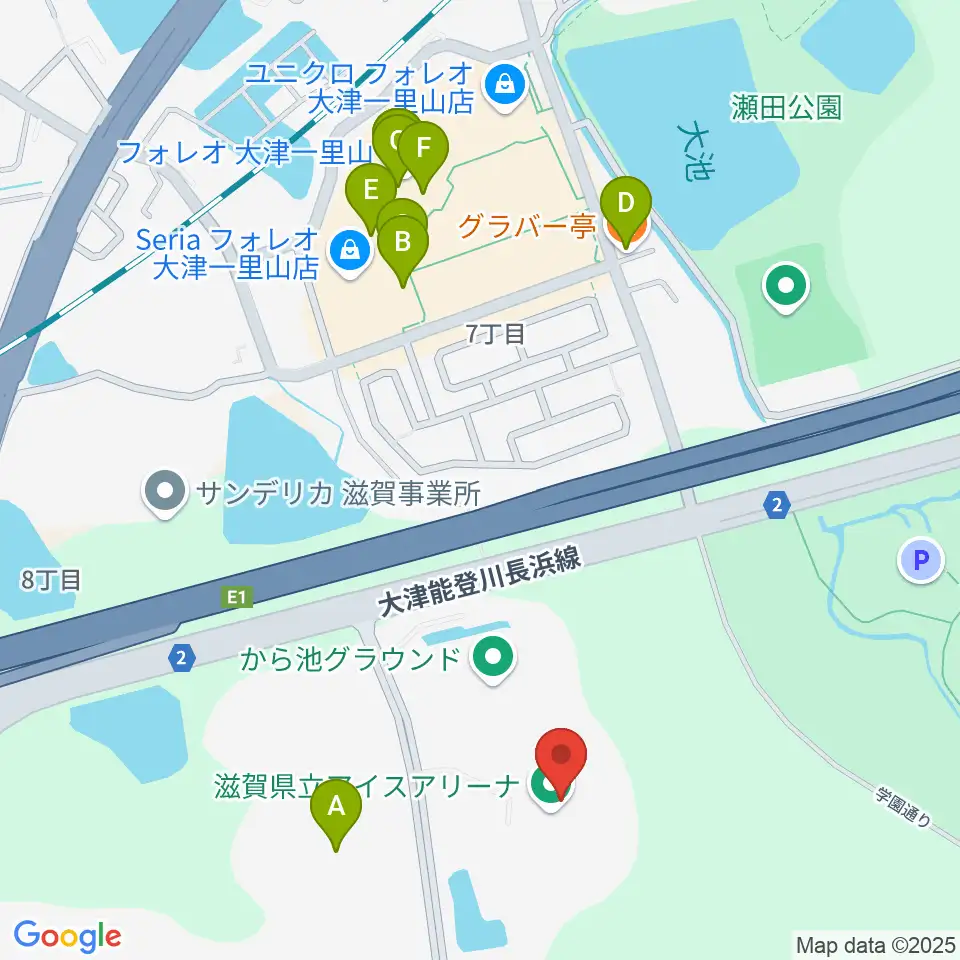 木下カンセーアイスアリーナ周辺のファミレス・ファーストフード一覧地図