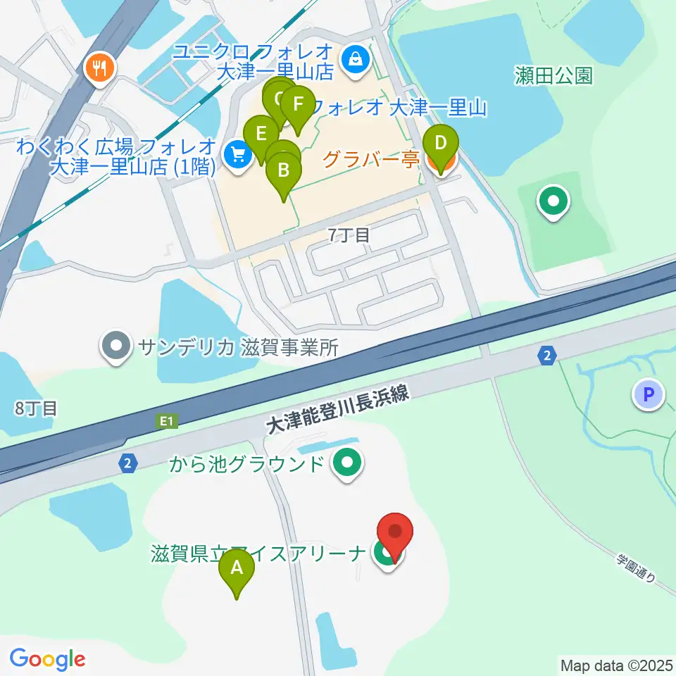 木下カンセーアイスアリーナ周辺のファミレス・ファーストフード一覧地図