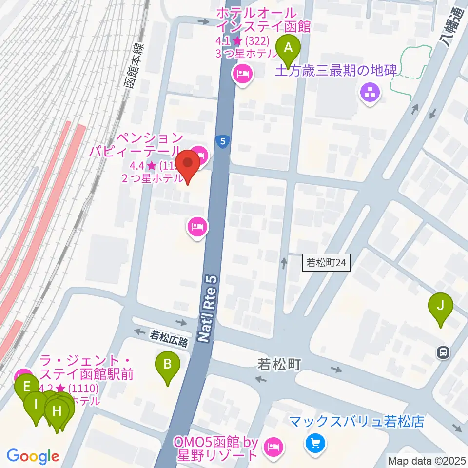 函館ARARA周辺のファミレス・ファーストフード一覧地図