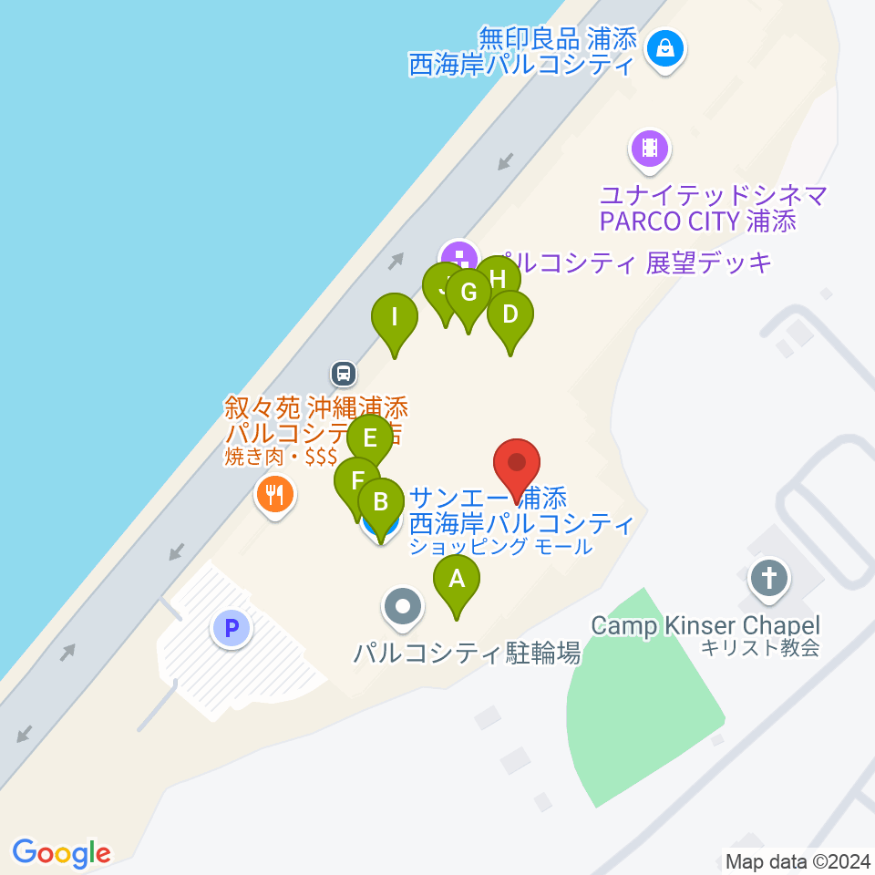 島村楽器 沖縄・浦添パルコシティ店周辺のファミレス・ファーストフード一覧地図