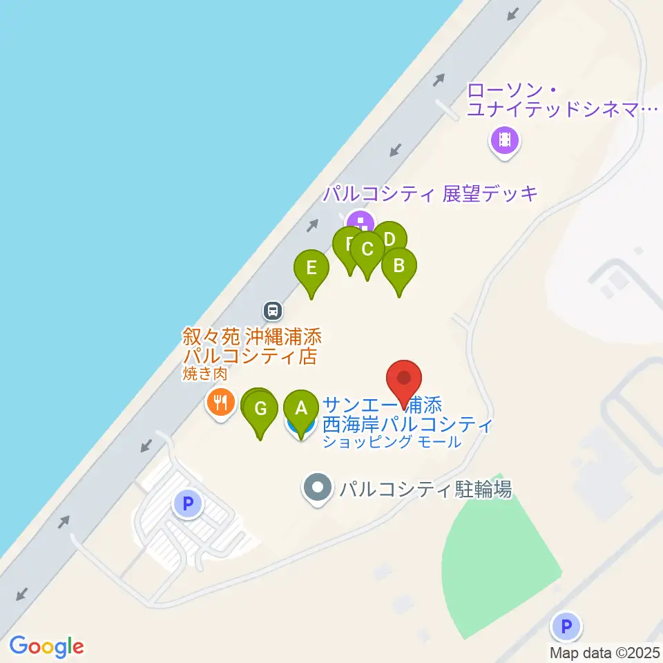 島村楽器 沖縄・浦添パルコシティ店周辺のファミレス・ファーストフード一覧地図