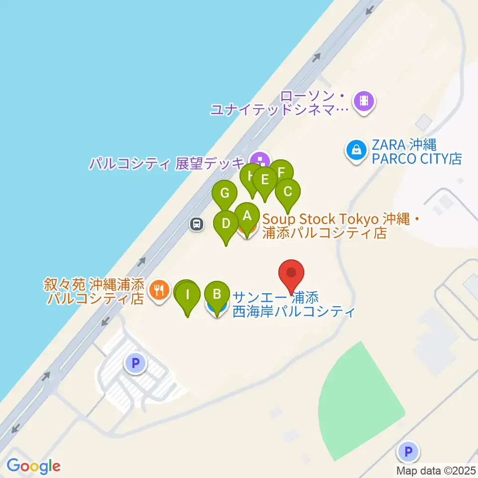 島村楽器 沖縄・浦添パルコシティ店周辺のファミレス・ファーストフード一覧地図