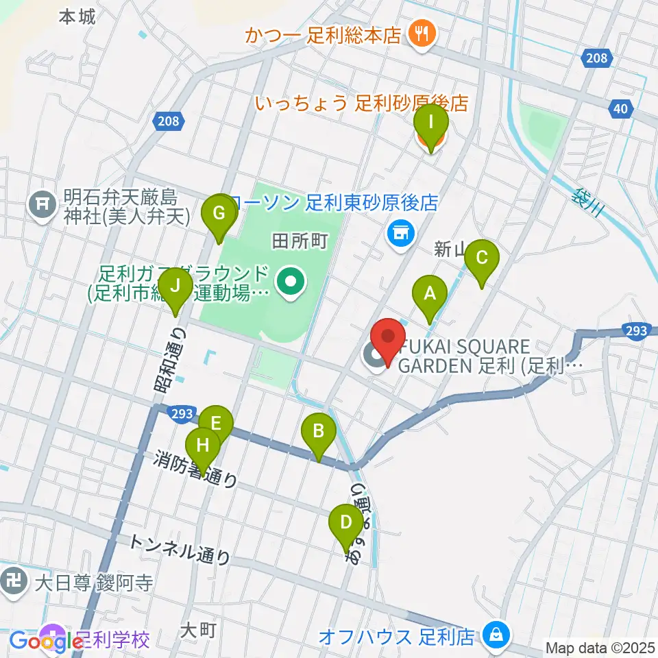 FUKAI SQUARE GARDEN 足利周辺のファミレス・ファーストフード一覧地図