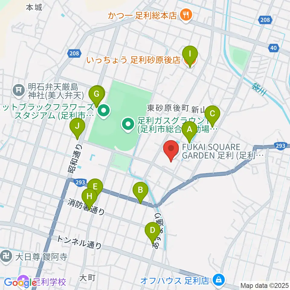 FUKAI SQUARE GARDEN 足利周辺のファミレス・ファーストフード一覧地図