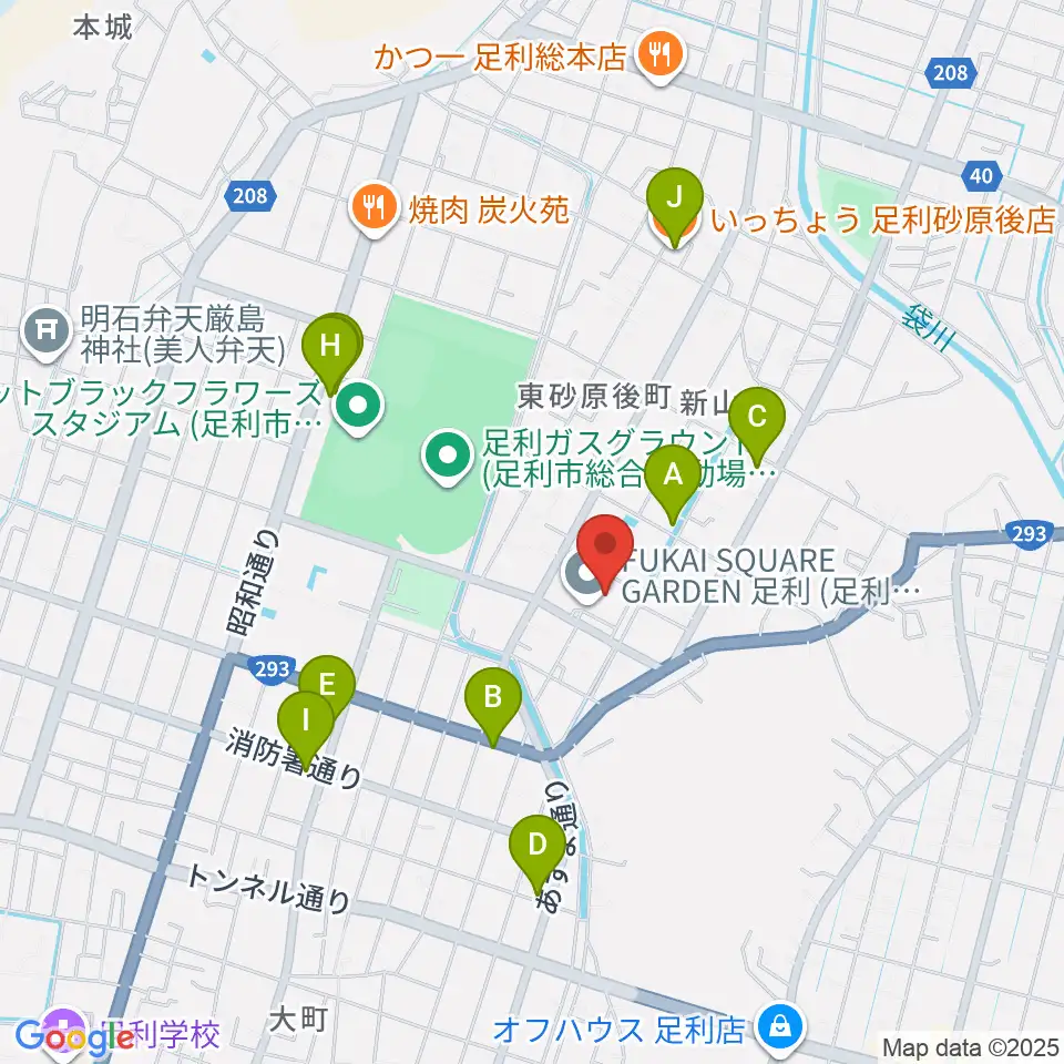 FUKAI SQUARE GARDEN 足利周辺のファミレス・ファーストフード一覧地図