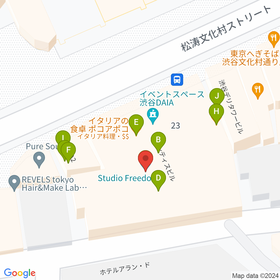 渋谷DAIA周辺のファミレス・ファーストフード一覧地図